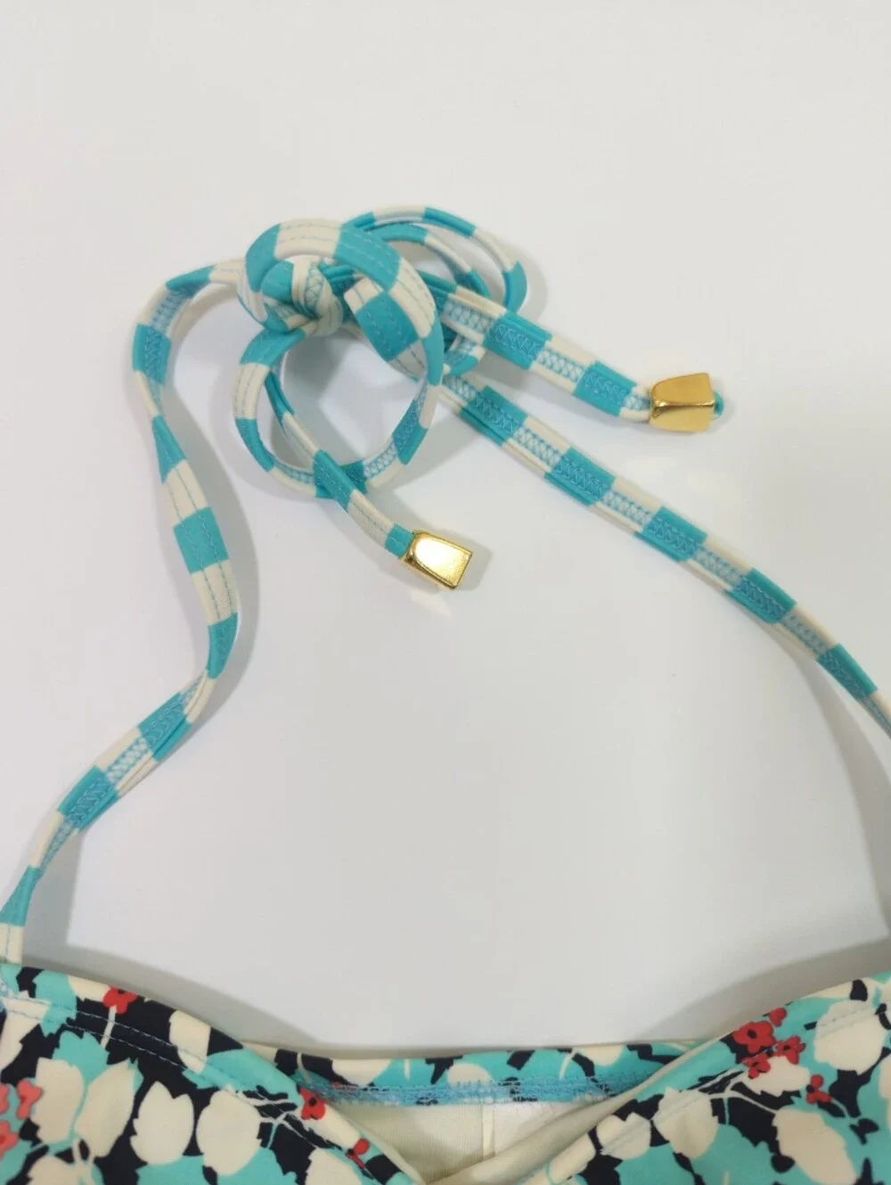 Lime Ricki Floral Peplum Halter Tankini Top in Aqua, Navy & White